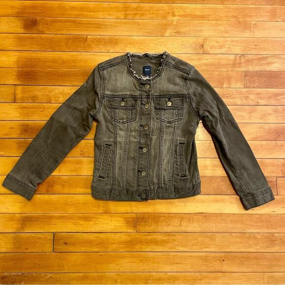 Gap Grey Moto Denim Jacket - Picture 1 of 5